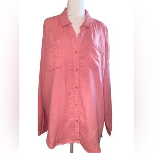 Mododoc Women's Pink Button-Up Shirt,Size XLarge 100% Cotton Long Sleeve,Collar